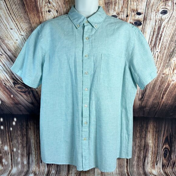 NEW Sonoma Aqua Shore Linen Blend Button Dress Shirt Size X Large Short Sleeve - Picture 1 of 9